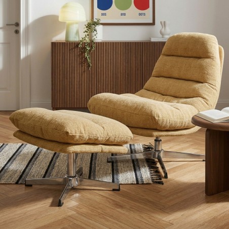 Fauteuil THEMIS avec ottoman tissu jaune moutarde 1 place