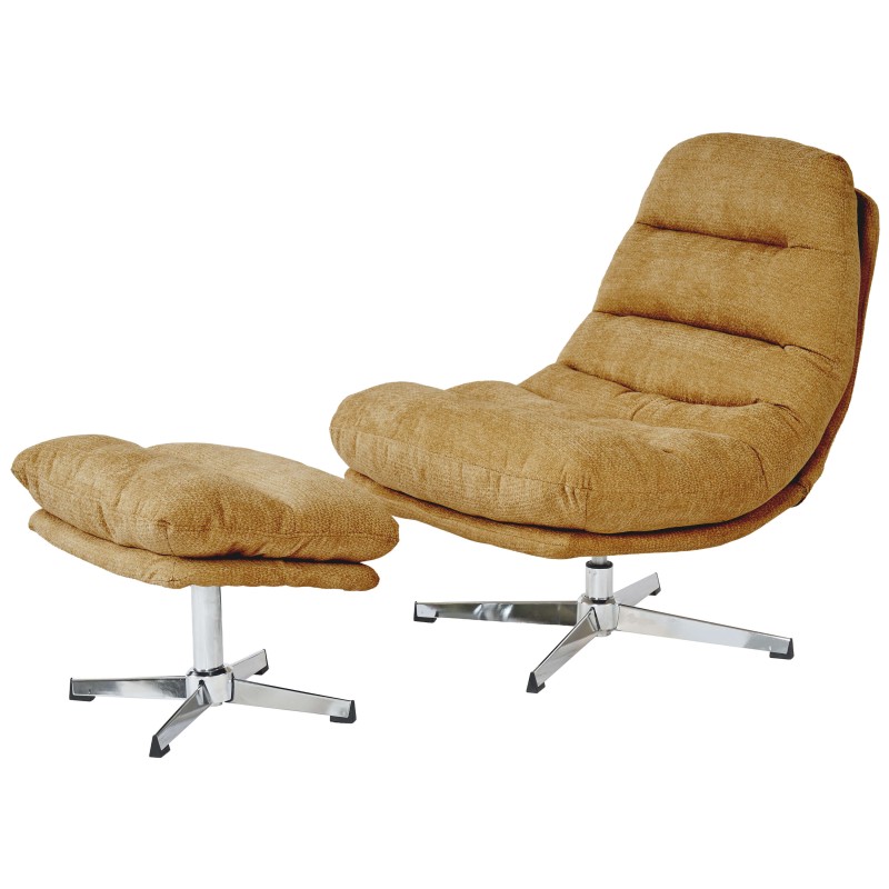 Fauteuil THEMIS avec ottoman tissu jaune moutarde 1 place