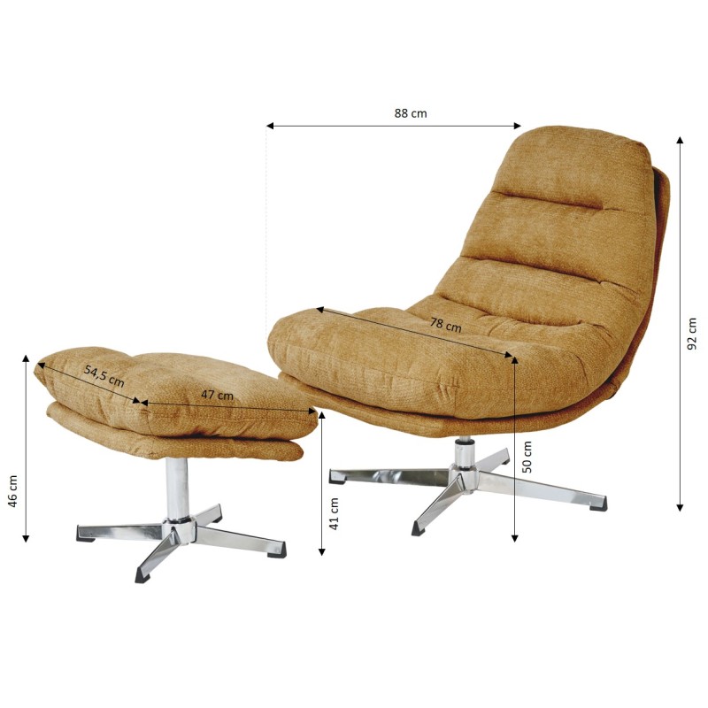 Fauteuil THEMIS avec ottoman tissu jaune moutarde 1 place