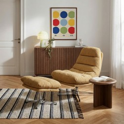 Fauteuil THEMIS avec ottoman tissu jaune moutarde 1 place