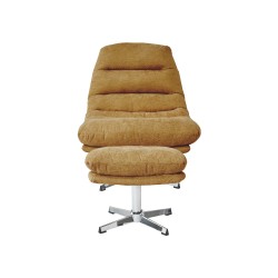 Fauteuil THEMIS avec ottoman tissu jaune moutarde 1 place