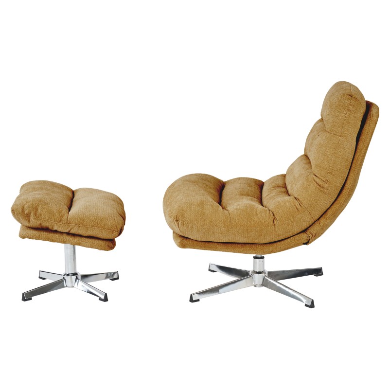 Fauteuil THEMIS avec ottoman tissu jaune moutarde 1 place