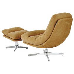 Fauteuil THEMIS avec ottoman tissu jaune moutarde 1 place