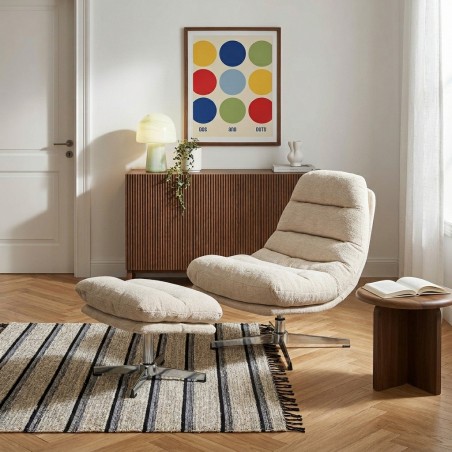 Fauteuil THEMIS avec ottoman tissu blanc 1 place