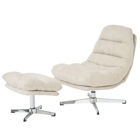 Fauteuil THEMIS avec ottoman tissu blanc 1 place