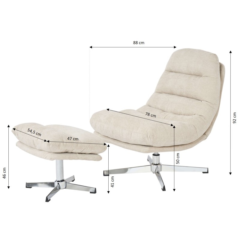 Fauteuil THEMIS avec ottoman tissu blanc 1 place