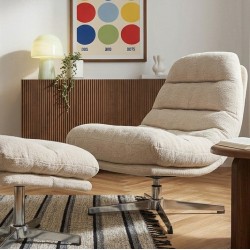 Fauteuil THEMIS avec ottoman tissu blanc 1 place