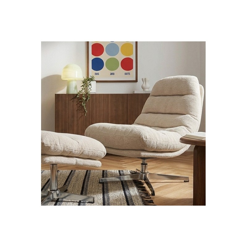 Fauteuil THEMIS avec ottoman tissu blanc 1 place