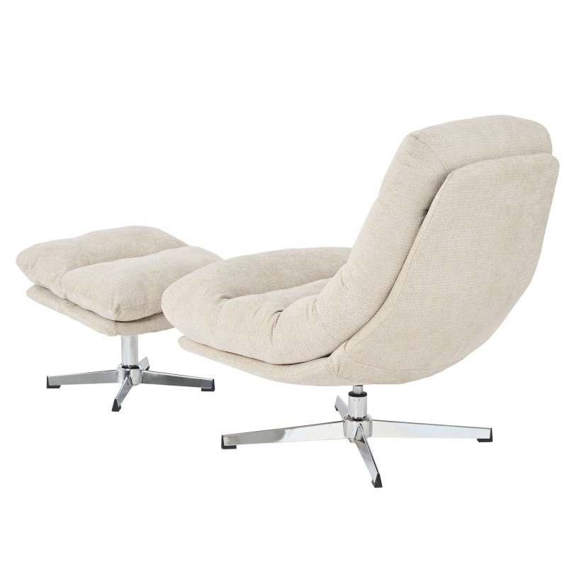 Fauteuil THEMIS avec ottoman tissu blanc 1 place