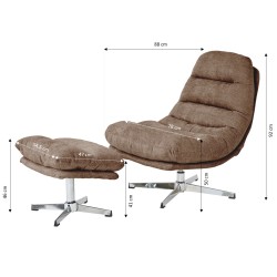 Fauteuil THEMIS avec ottoman tissu gris 1 place