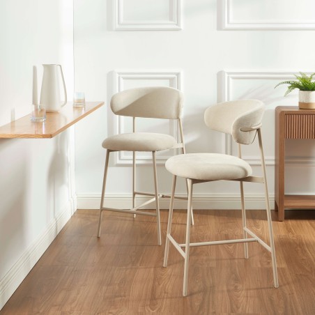 Lot de 2 tabourets GALLY tissu beige pied métal beige