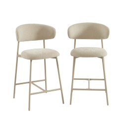 Lot de 2 tabourets GALLY tissu beige pied métal beige