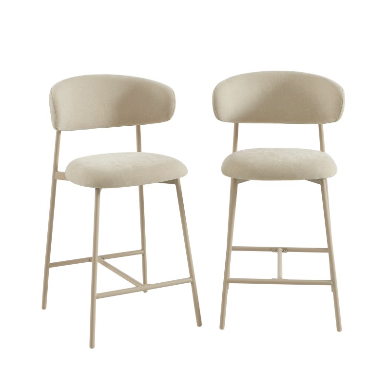 Lot de 2 tabourets GALLY tissu beige pied métal beige