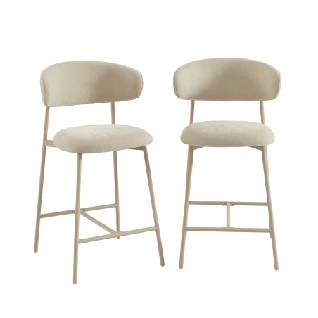 Lot de 2 tabourets GALLY tissu beige pied métal beige