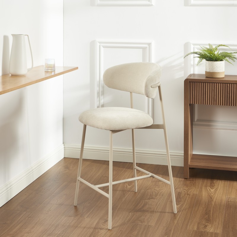 Lot de 2 tabourets GALLY tissu beige pied métal beige