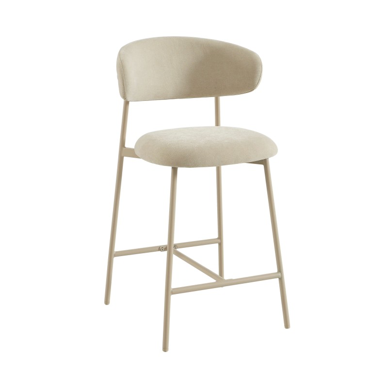 Lot de 2 tabourets GALLY tissu beige pied métal beige