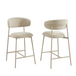 Lot de 2 tabourets GALLY tissu beige pied métal beige