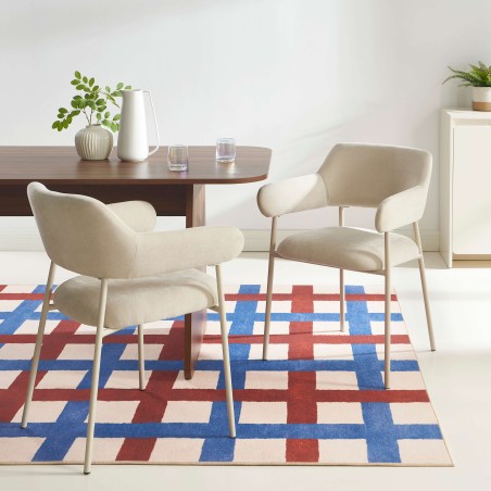 Lot de 2 fauteuils dining IVAN tissu beige pied métal beige