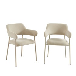 Lot de 2 fauteuils dining IVAN tissu beige pied métal beige