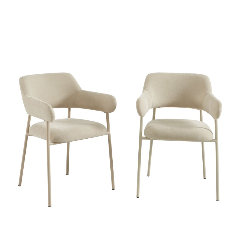 Lot de 2 fauteuils dining IVAN tissu beige pied métal beige
