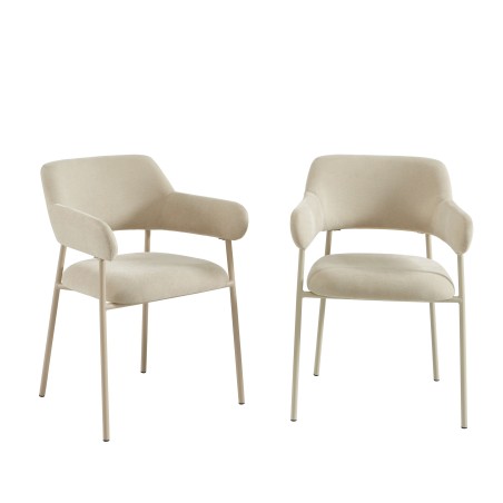 Lot de 2 fauteuils dining IVAN tissu beige pied métal beige