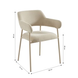 Lot de 2 fauteuils dining IVAN tissu beige pied métal beige