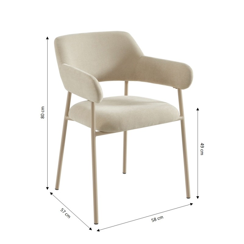 Lot de 2 fauteuils dining IVAN tissu beige pied métal beige