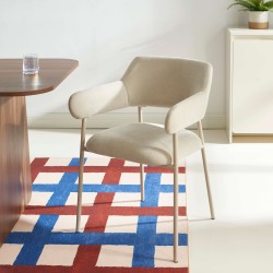 Lot de 2 fauteuils dining IVAN tissu beige pied métal beige