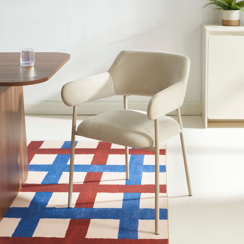 Lot de 2 fauteuils dining IVAN tissu beige pied métal beige