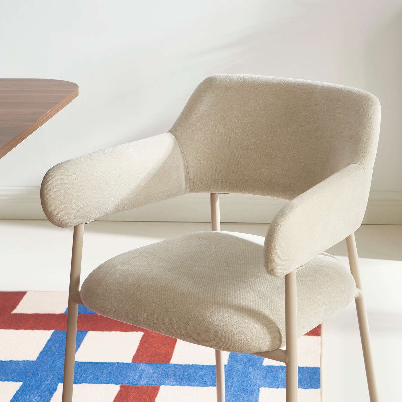 Lot de 2 fauteuils dining IVAN tissu beige pied métal beige