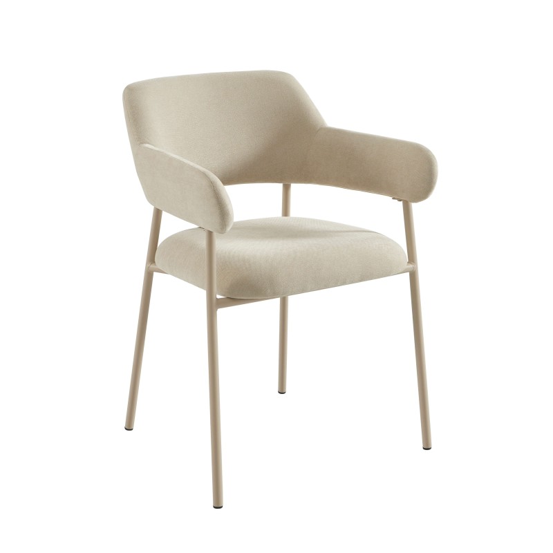Lot de 2 fauteuils dining IVAN tissu beige pied métal beige