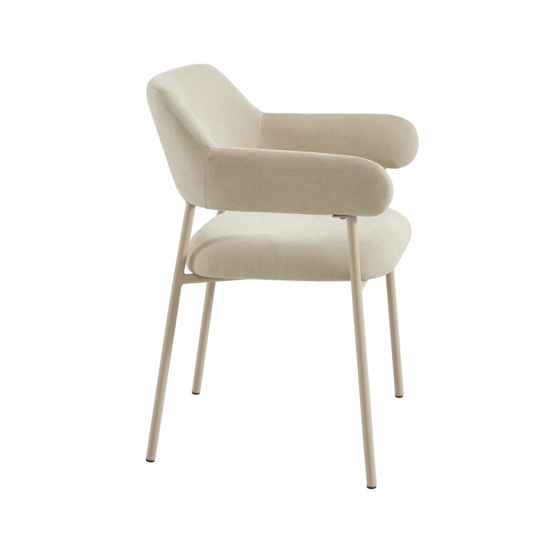 Lot de 2 fauteuils dining IVAN tissu beige pied métal beige