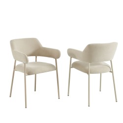Lot de 2 fauteuils dining IVAN tissu beige pied métal beige