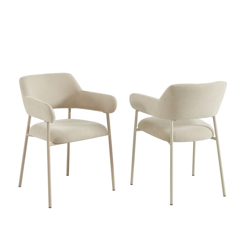 Lot de 2 fauteuils dining IVAN tissu beige pied métal beige