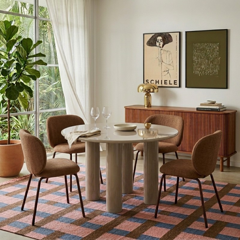 Table de séjour ronde NORI laquée brillante beige 120cm