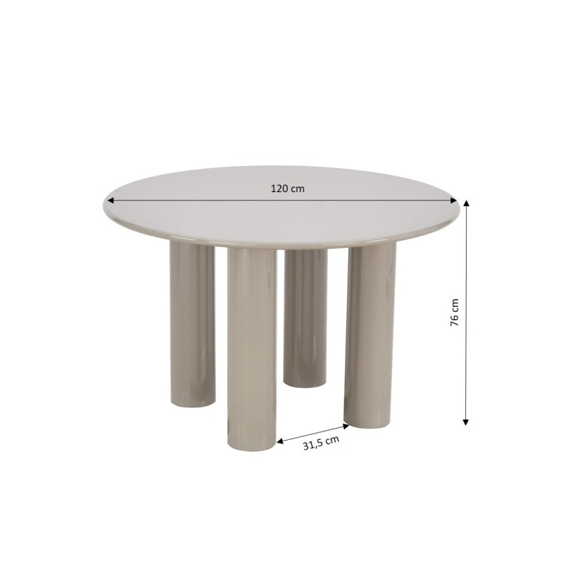 Table de séjour ronde NORI laquée brillante beige 120cm