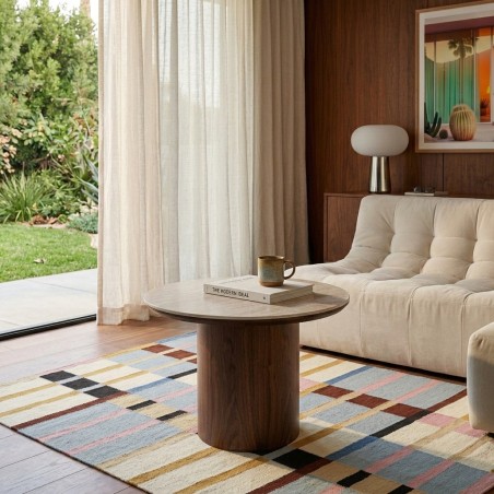 Tavolino LOFA con impiallacciatura in noce e piano in ceramica effetto travertino 60 cm