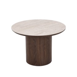 Couchtisch LOFA mit Nussbaumfurnier und Keramikplatte in Travertin-Optik, 60 cm