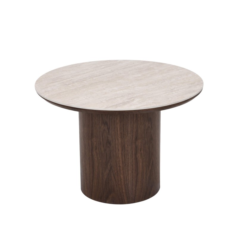 Couchtisch LOFA mit Nussbaumfurnier und Keramikplatte in Travertin-Optik, 60 cm