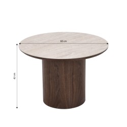 Couchtisch LOFA mit Nussbaumfurnier und Keramikplatte in Travertin-Optik, 60 cm