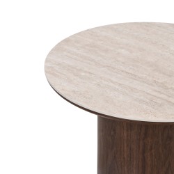 Couchtisch LOFA mit Nussbaumfurnier und Keramikplatte in Travertin-Optik, 60 cm