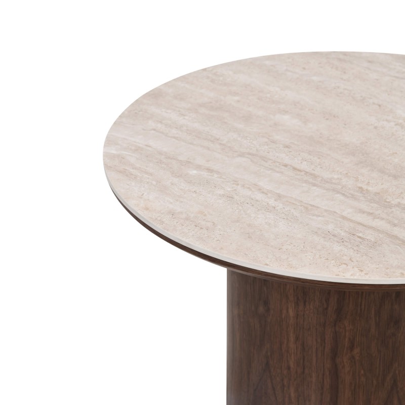 Couchtisch LOFA mit Nussbaumfurnier und Keramikplatte in Travertin-Optik, 60 cm