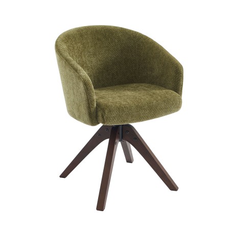 Poltrona da tavolo PAOLA in tessuto chenille verde con base in rovere massiccio