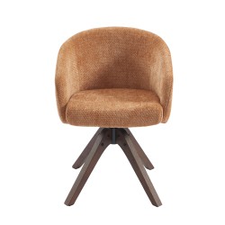 Fauteuil de table PAOLA tissu chenille terracotta pied chêne massif