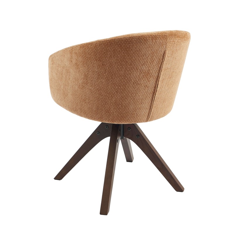 Fauteuil de table PAOLA tissu chenille terracotta pied chêne massif