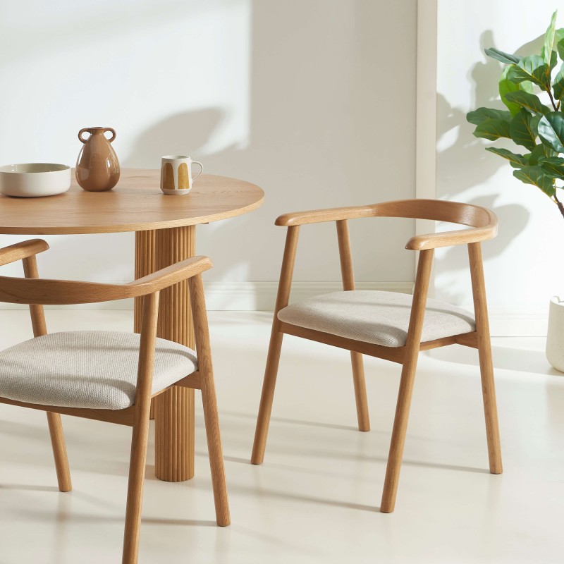 Lot de 2 chaises LORENZ chêne massif et tissu beige