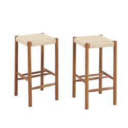 Lot de 2 tabourets ELLIO chêne massif couleur noyer et corde