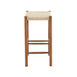 Lot de 2 tabourets ELLIO chêne massif couleur noyer et corde