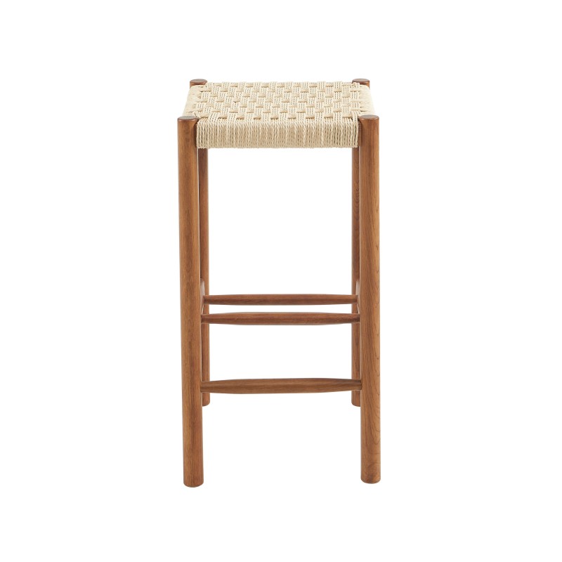 Lot de 2 tabourets ELLIO chêne massif couleur noyer et corde