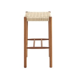 Lot de 2 tabourets ELLIO chêne massif couleur noyer et corde